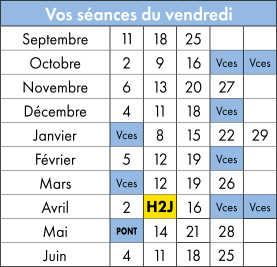 Calendrier des séances 2026-2027